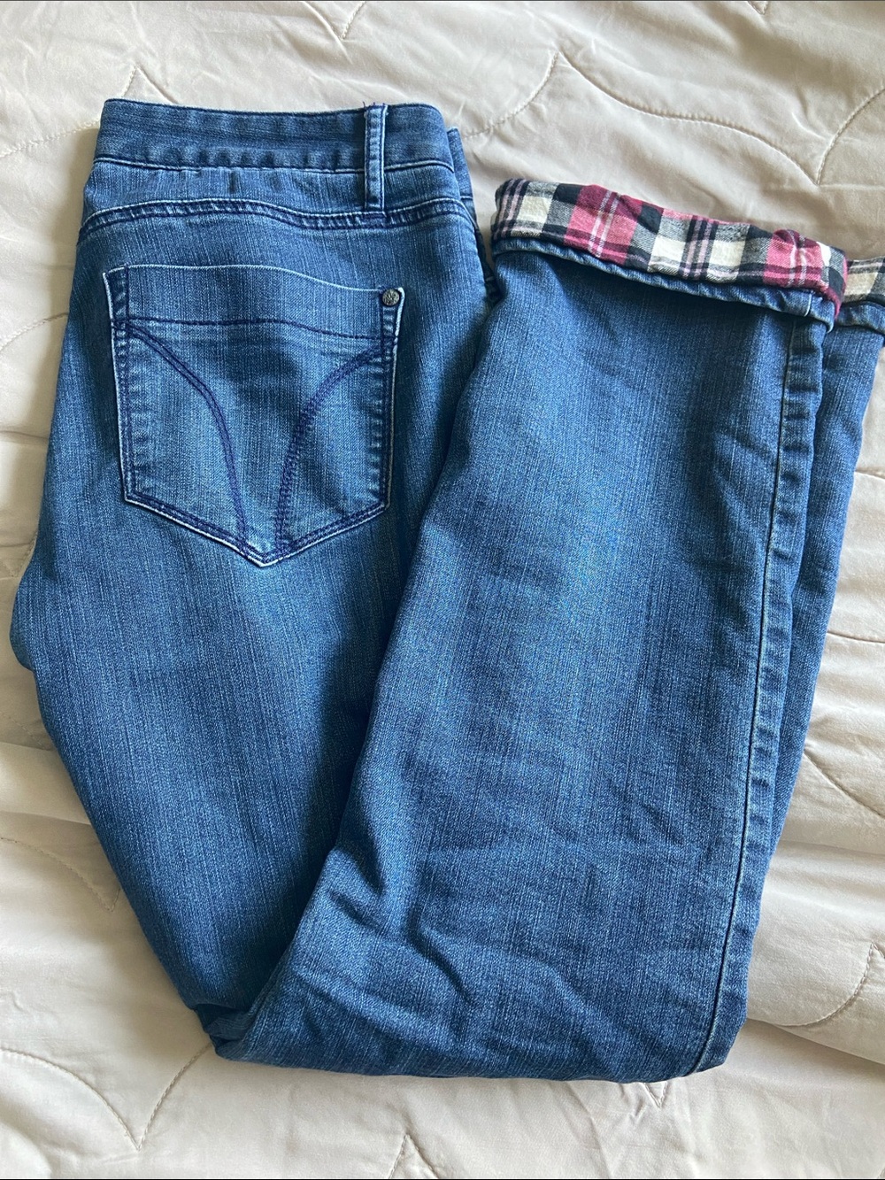 Prana Women's Flannel Lined Jeans in Blue.